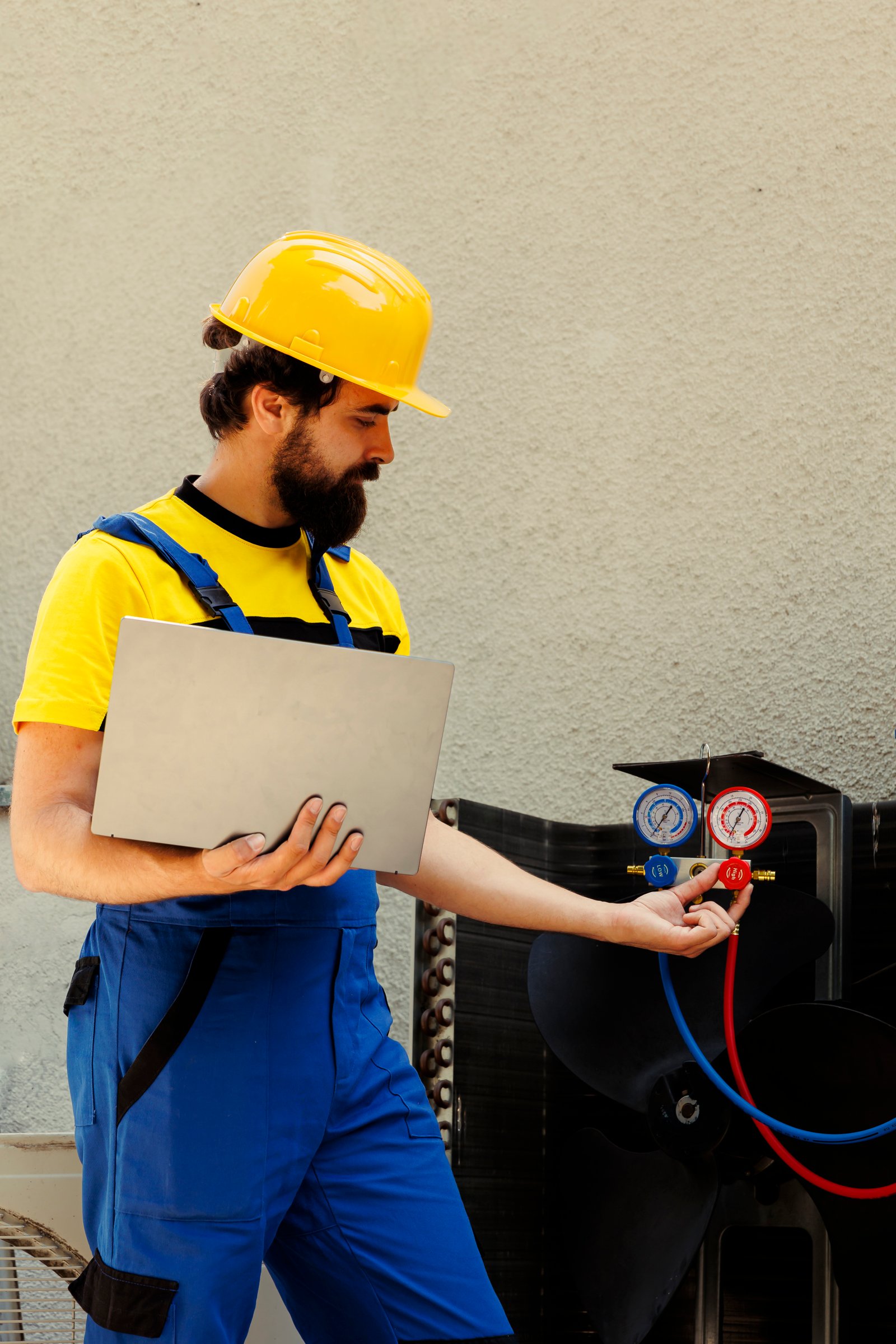 Technician calibrating safety systems